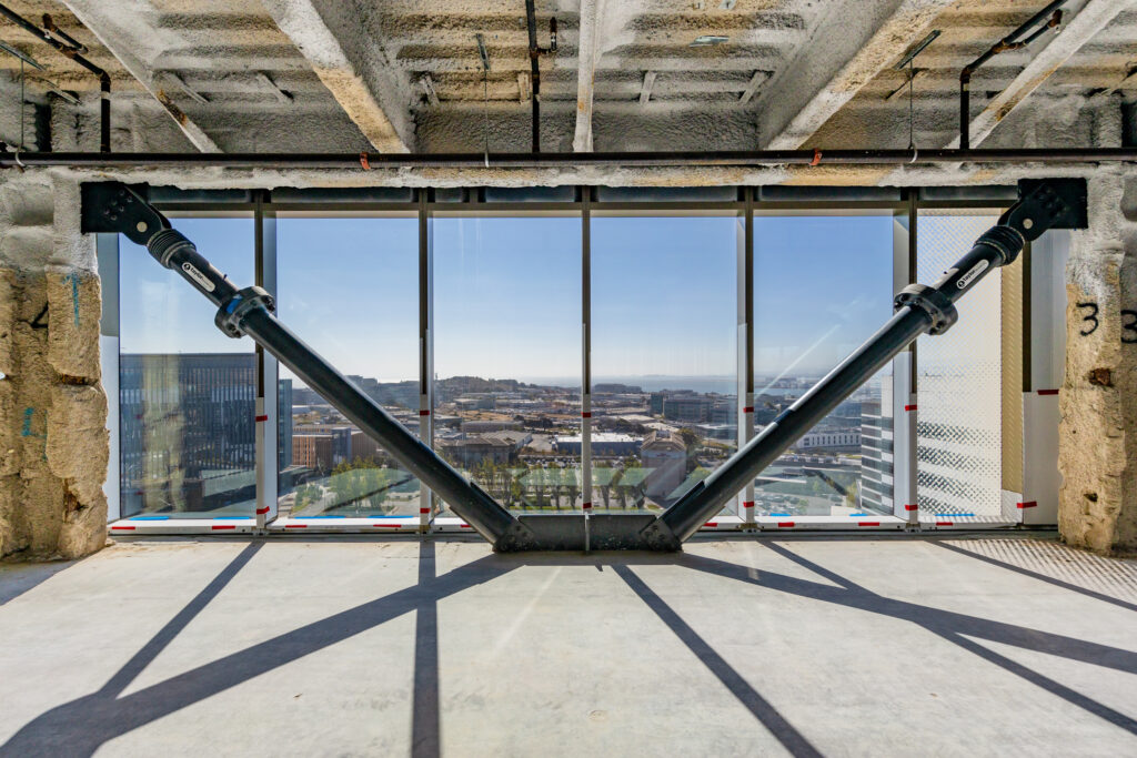 Interior of 651 Gateway with dampers in the building's bay