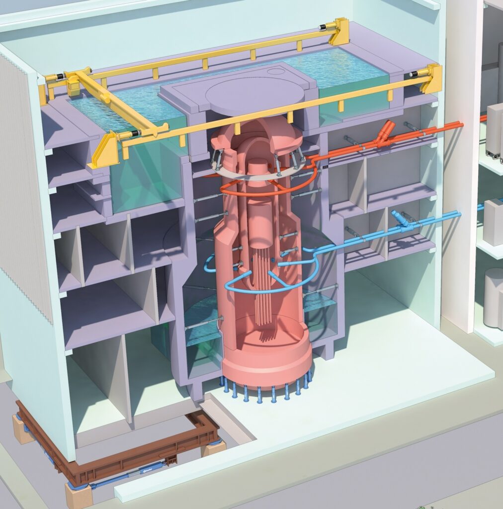Rendering of nuclear reactor core with Taylor Devices products.