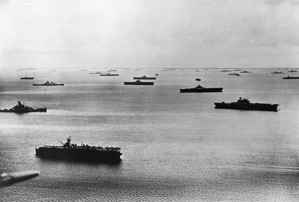 Old image of ships on the ocean during war
